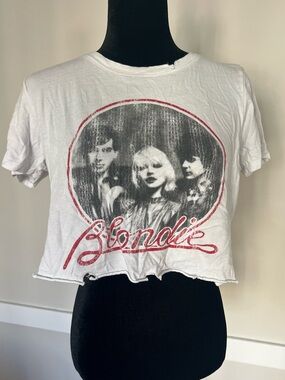 Blondie White Distressed Graphic Music Retro Band Tee Crop Top Size Medium